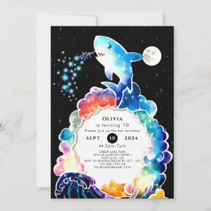 Blue Enchanted Kids Shark Birthday Invitation