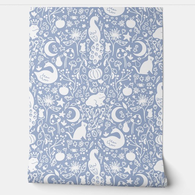 Blue Enchanted Magic Garden Fairytale Wallpaper