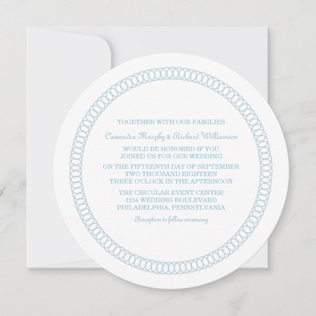 Blue Encircled Round Wedding Invite (Front)