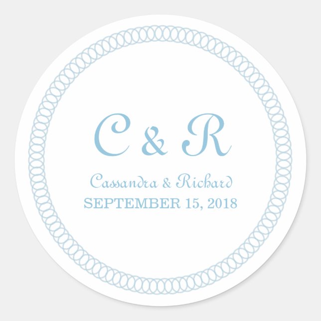 Blue Encircled Round Wedding Stickers (Front)