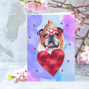 Blue English Bulldog Valentine's Day Gift Dog Card