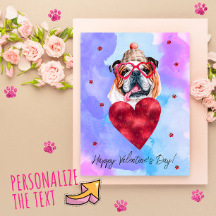 Blue English Bulldog Valentine's Day Gift Dog Holiday Postcard