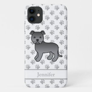 Blue English Staffie Cute Cartoon Dog & Name iPhone 11 Case