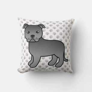 Blue English Staffie Cute Cartoon Dog & Paws Cushion