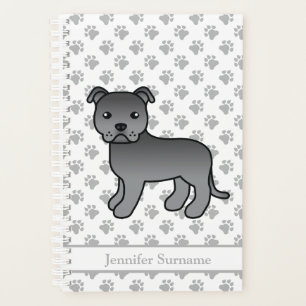Blue English Staffie Cute Cartoon Dog & Text Planner