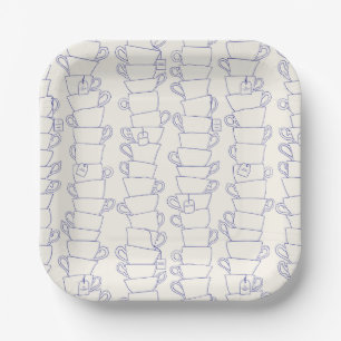 Blue English Tea Cup Stripes Paper Plate