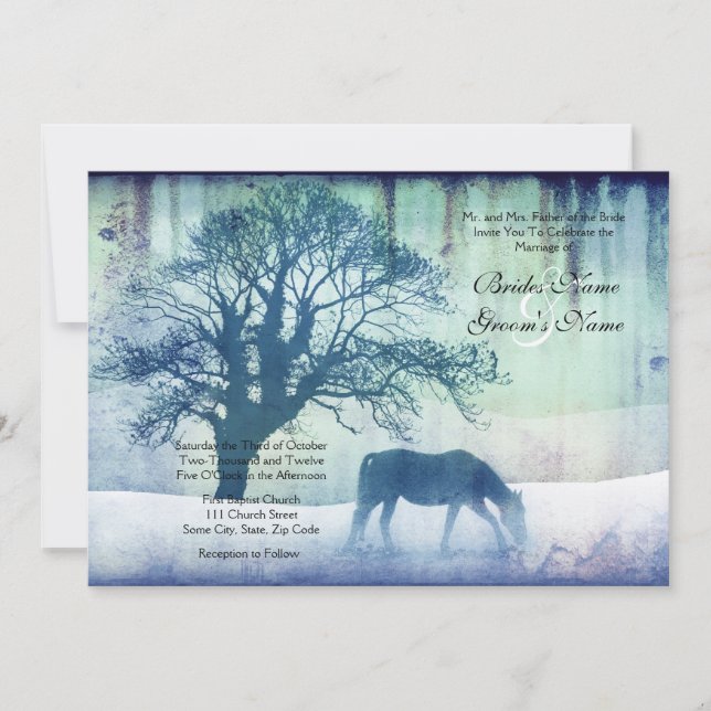 Blue Equestrian Wedding Invitation (Front)