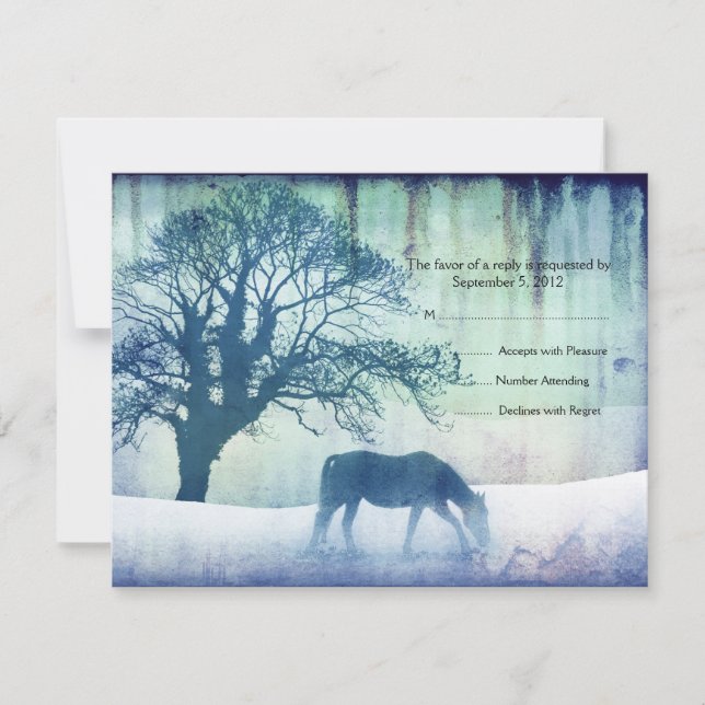 Blue Equestrian Wedding RSVP Card (Front)