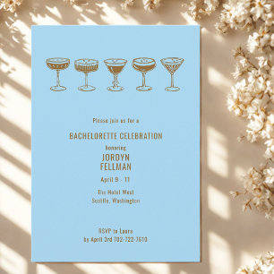 Blue Espresso Martini Bachelorette w/QR Code  Invitation