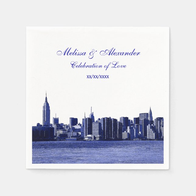 Blue Etched Look NYC Skyline Silhouette, ESB #1 Napkin (Front)