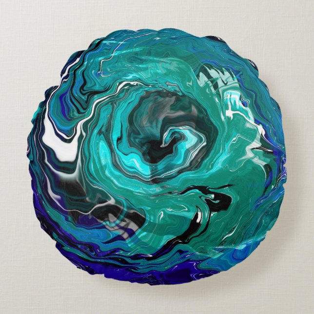 Blue Eternity | Abstract Art Round Cushion (Front)