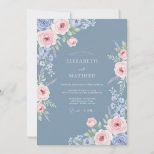 Blue Ethereal Bloom Flourish Wedding Invitation