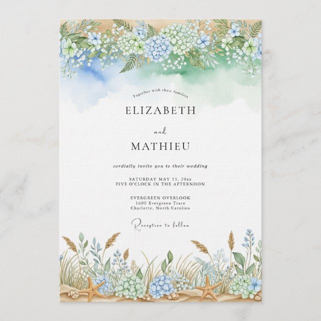 Blue Ethereal Flourish Wedding Invitation (Front)