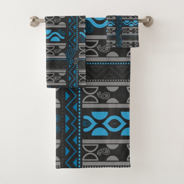 blue ethnic aztec bath towel set (Insitu)