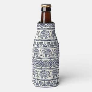 Blue Ethnic Elephant Pattern Bottle Cooler