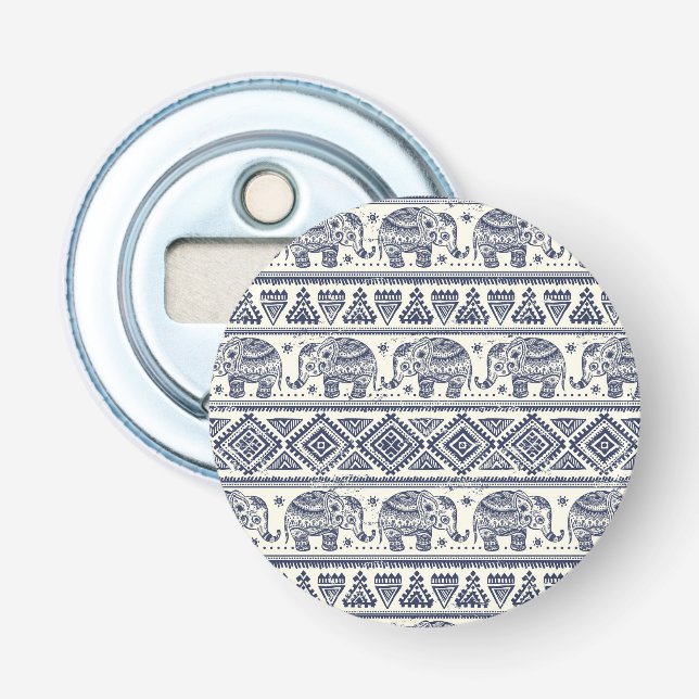 Blue Ethnic Elephant Pattern Bottle Opener (Front)
