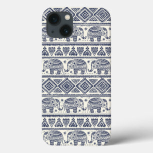 Blue Ethnic Elephant Pattern iPhone 13 Case