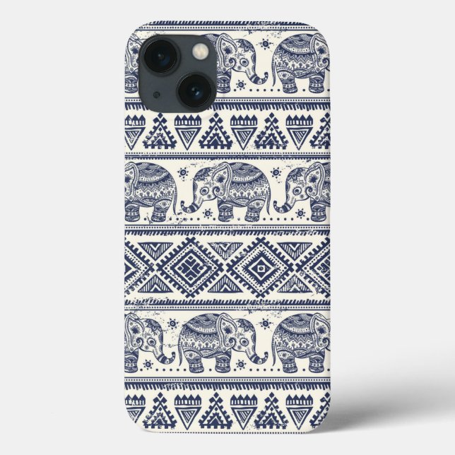 Blue Ethnic Elephant Pattern Case-Mate iPhone Case (Back)