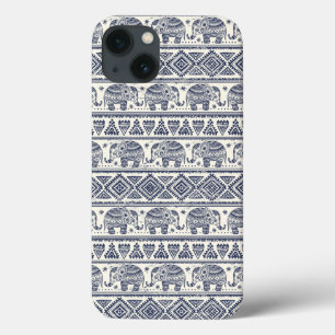 Blue Ethnic Elephant Pattern iPhone 13 Case