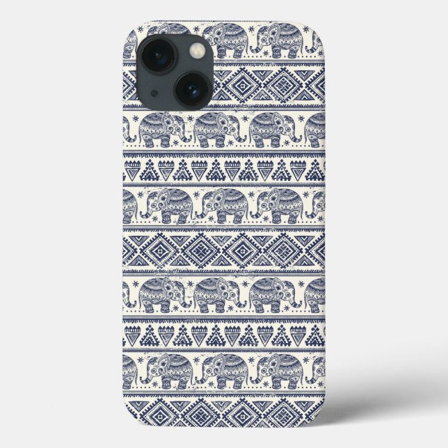 Blue Ethnic Elephant Pattern Case-Mate iPhone Case (Back)
