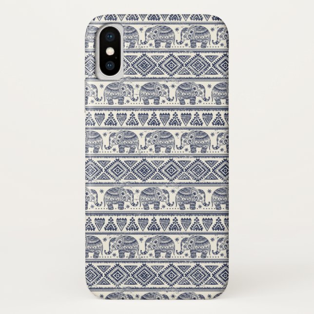 Blue Ethnic Elephant Pattern Case-Mate iPhone Case (Back)