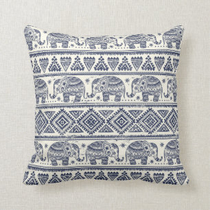 Blue Ethnic Elephant Pattern Cushion