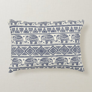 Blue Ethnic Elephant Pattern Decorative Cushion