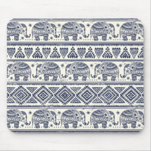 Blue Ethnic Elephant Pattern Mouse Pad