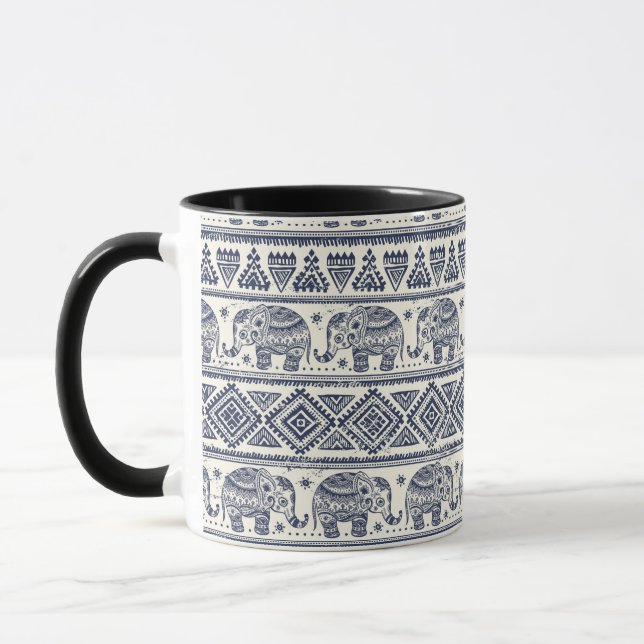 Blue Ethnic Elephant Pattern Mug (Left)