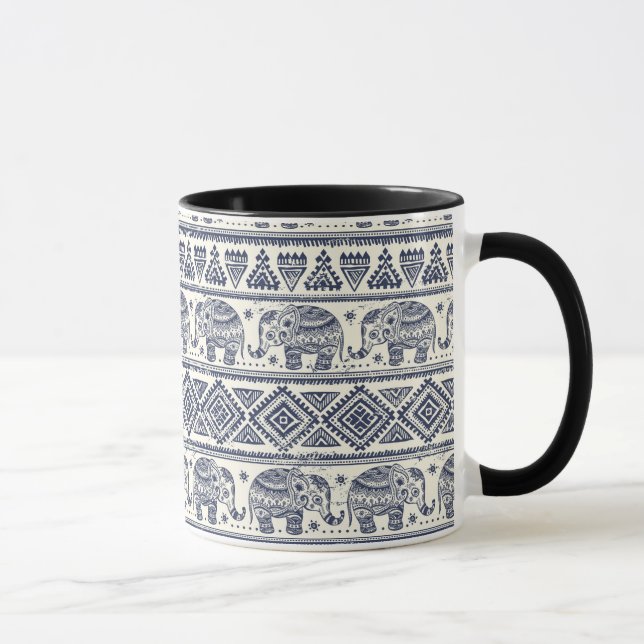 Blue Ethnic Elephant Pattern Mug (Right)