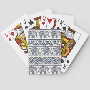 Blue Ethnic Elephant Pattern Playing Cards