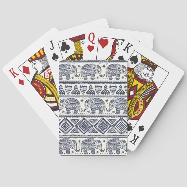 Blue Ethnic Elephant Pattern Playing Cards (Back)