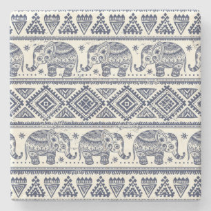 Blue Ethnic Elephant Pattern Stone Coaster