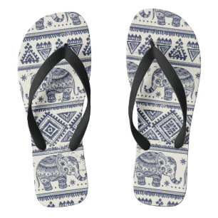 Blue Ethnic Elephant Pattern Thongs