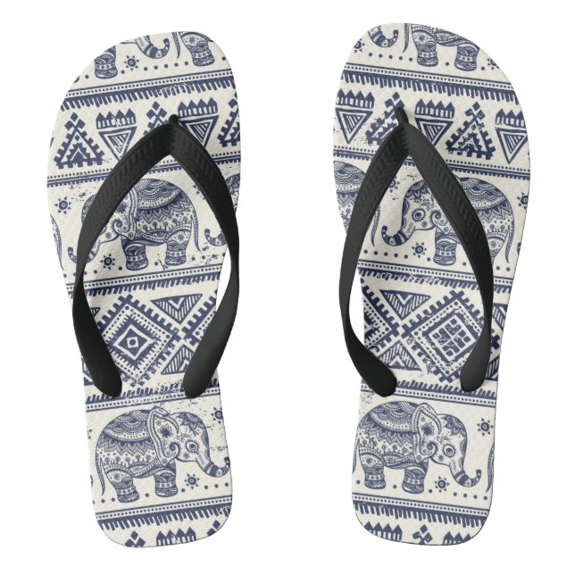 Blue Ethnic Elephant Pattern Thongs (Footbed)