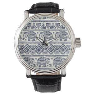 Blue Ethnic Elephant Pattern Watch