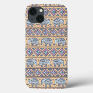 Blue Ethnic Elephant Tribal Pattern iPhone 13 Case