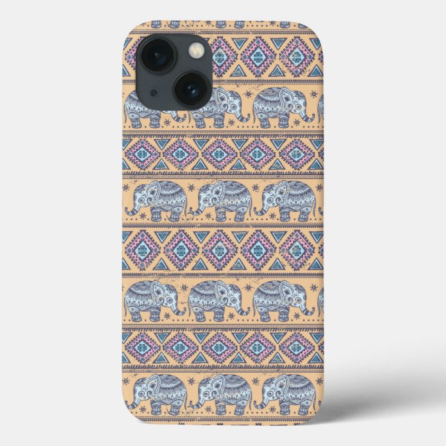 Blue Ethnic Elephant Tribal Pattern Case-Mate iPhone Case (Back)