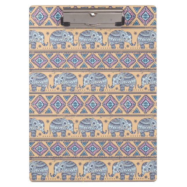 Blue Ethnic Elephant Tribal Pattern Clipboard (Front)