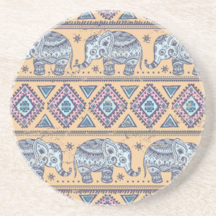 Blue Ethnic Elephant Tribal Pattern Coaster
