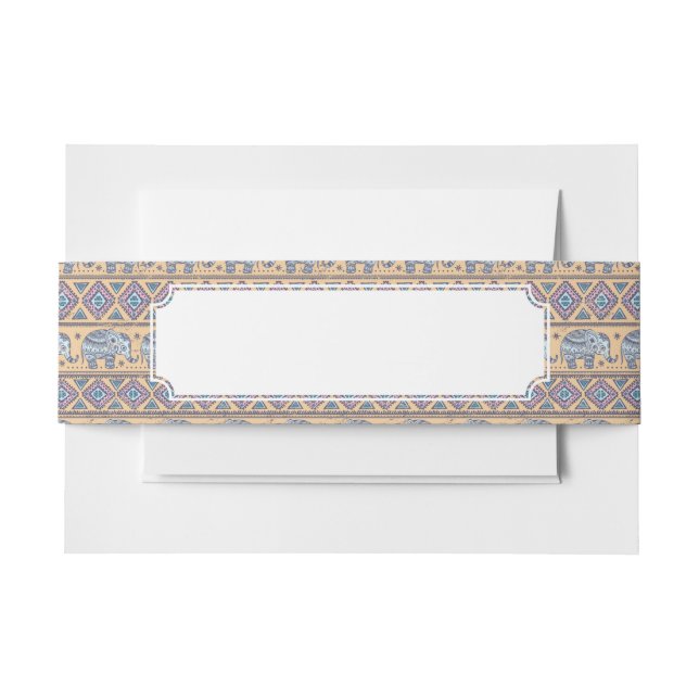 Blue Ethnic Elephant Tribal Pattern Invitation Belly Band (Front Example)