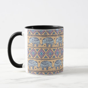 Blue Ethnic Elephant Tribal Pattern Mug