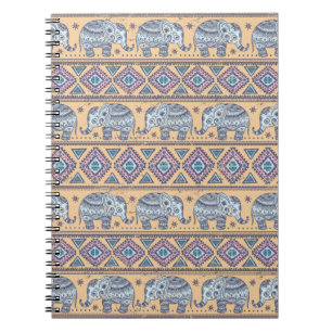 Blue Ethnic Elephant Tribal Pattern Notebook
