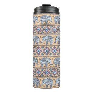 Blue Ethnic Elephant Tribal Pattern Thermal Tumbler
