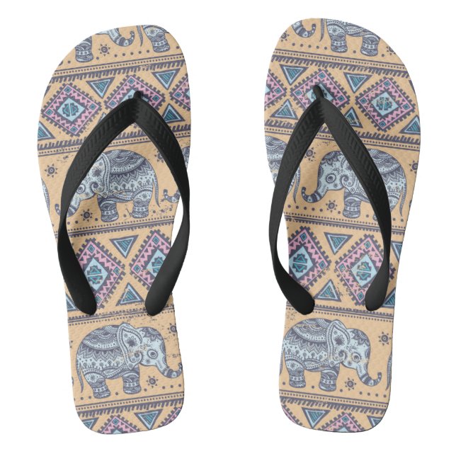 Blue Ethnic Elephant Tribal Pattern Thongs (Footbed)