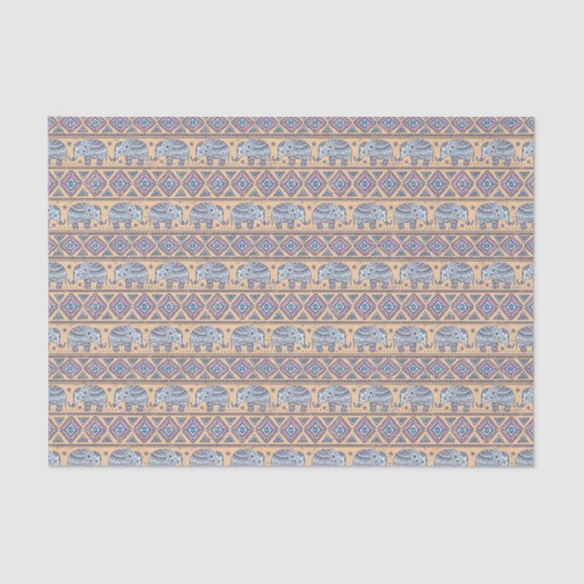 Blue Ethnic Elephant Tribal Pattern Tissue Paper (Front)