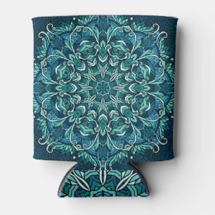 Blue ethnic mandala, intricate design. can cooler