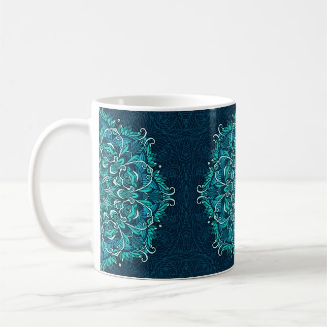 Blue ethnic mandala. Raster copy Coffee Mug (Left)