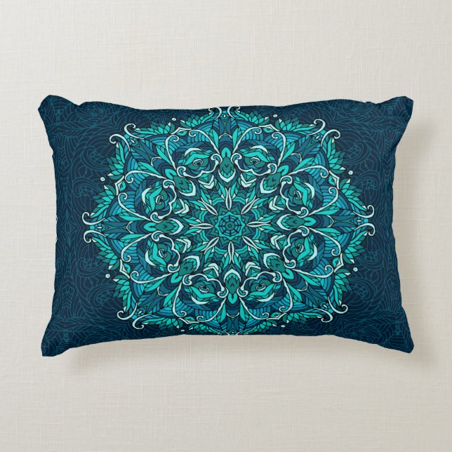 Blue ethnic mandala. Raster copy Decorative Cushion (Front)