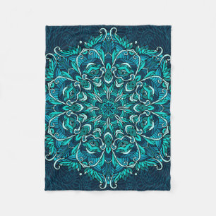 Blue ethnic mandala. Raster copy Fleece Blanket